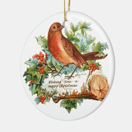 Ornement Rond En Céramique Ancien Noël, Robin (Gauche)