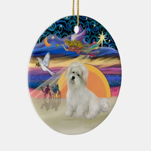 Ornement Rond En Céramique Ange de Noël - Coton de Tulear (Droite)