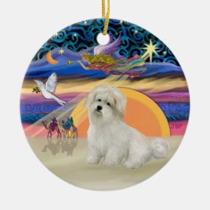 Ornement Rond En Céramique Ange de Noël - Coton de Tulear