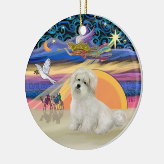 Ornement Rond En Céramique Ange de Noël - Coton de Tulear (Gauche)