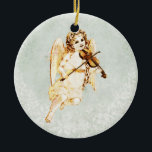 Ornement Rond En Céramique Angel Jouer un violon sur une texture Vintage Shab<br><div class="desc">Un ornement décoratif à l'image douce d'un ange jouant du violon avec des fleurs dans ses cheveux. Cette image vintage a l'air patinée et s'estompe des mains du temps, et a un ton jaunâtre usé. L'arrière - plan est une délicate texture shabby en blanc gris avec un motif de style...</div>