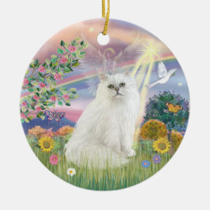 Ornement Rond En Céramique Angel nuageux - Chat perse blanc
