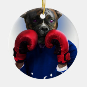 Ornement Rond En Céramique Animal d'amusement de boxeur de chien de Staffy