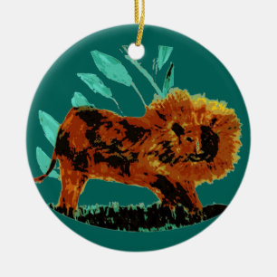 Ornement Rond En Céramique Animal sauvage de Lion feuilles