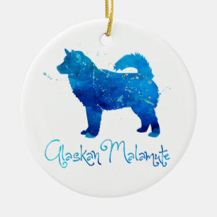 Ornement Rond En Céramique Aquarelle de Malamute de l'Alaska
