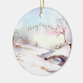 Ornement Rond En Céramique Aquarelle Pont neigeux Peinture paysage (Gauche)