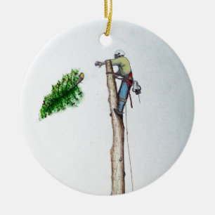 Ornement Rond En Céramique Arboriste de chirurgien d'arbre au présent de