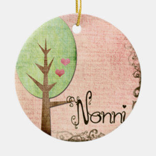 Ornement Rond En Céramique arbre cœur rose nonni