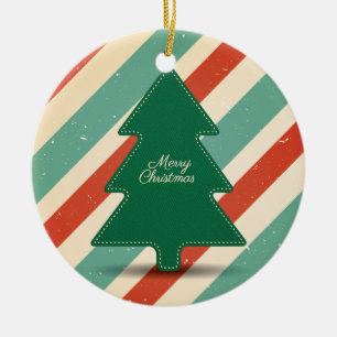 Ornement Rond En Céramique Arbre de Noël rétro avec Arrière - plan rayé