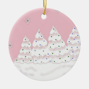 Ornement Rond En Céramique Arbres de Noël blancs rêveurs
