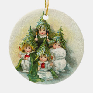 Ornement Rond En Céramique Arbres de Noël vintages