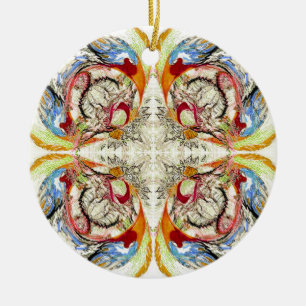 Ornement Rond En Céramique Arbres et oiseaux imaginaire