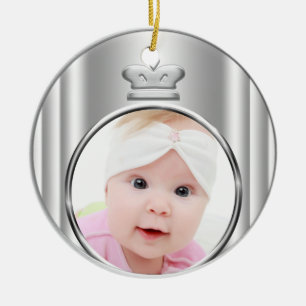 Ornement Rond En Céramique Argent Princesse Couronne Baby Girl Photo Ornament