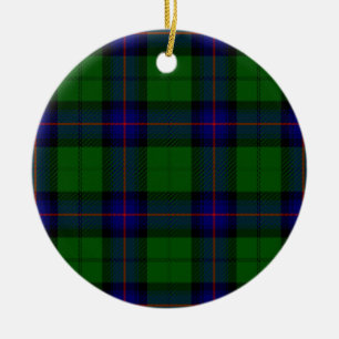 Ornement Rond En Céramique Armstrong tartan bleu et vert plaid