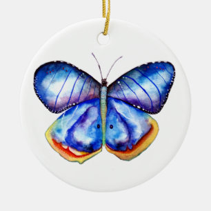Ornement Rond En Céramique Arnament bleu papillon aquarelle