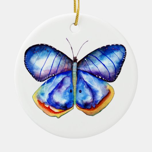 Ornement Rond En Céramique Arnament bleu papillon aquarelle (Devant)