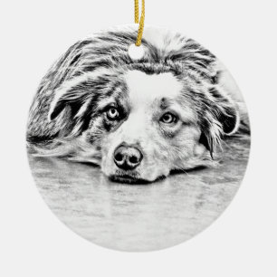 Ornement Rond En Céramique Art australien de chien de berger