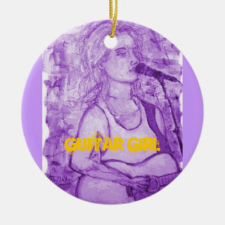 Ornement Rond En Céramique art de fille de guitare