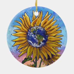 Ornement Rond En Céramique Art de la Terre de tournesol