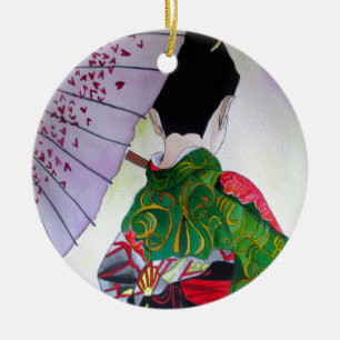 Ornement Rond En Céramique Art japonais de geisha avec le kimono et le