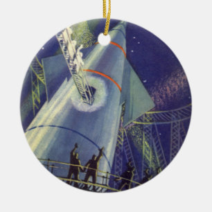 Ornement Rond En Céramique Astronautes vintages en science-fiction à bord d'u