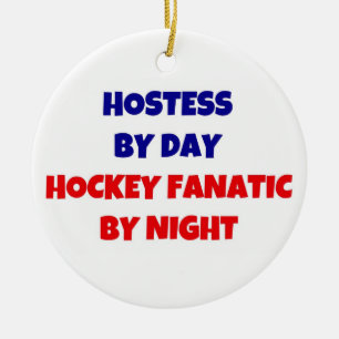 Ornement Rond En Céramique Auberges de jour Hockey Fanatic par nuit