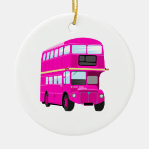 Ornement Rond En Céramique Autobus rose