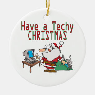Ornement Rond En Céramique avoir un geek informatique techno de noël père Noë