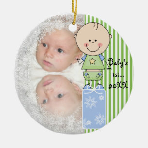 Ornement Rond En Céramique Baby Boy 1er Noël Customisé Photo Ornament