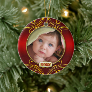 Ornement Rond En Céramique Baby's First Christmas Photo Frame