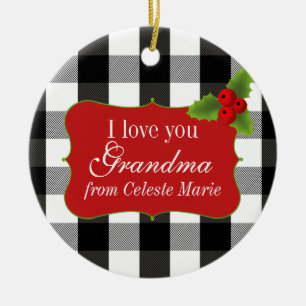 Ornement Rond En Céramique Baies blanches et noires de bûcheron Plaid Holly