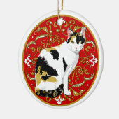 Ornement Rond En Céramique Baroque Chat Calico (Gauche)