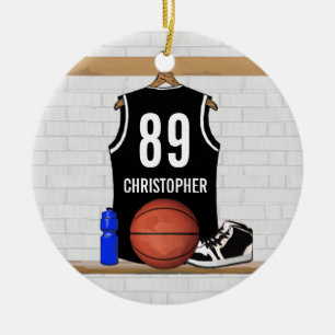 Ornement Rond En Céramique Basket-ball noir et blanc personnalisé Jersey