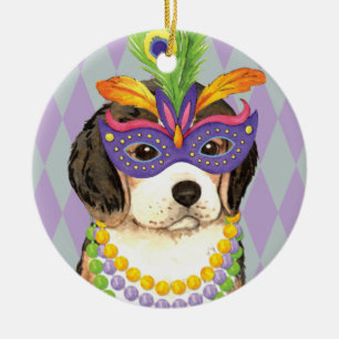 Ornement Rond En Céramique Beagle de mardi gras