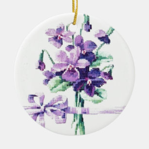 Ornement Rond En Céramique Beau violet victorien Vintage