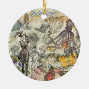 Ornement Rond En Céramique Beauté de bain victorienne Kraken Surréalisme Vint