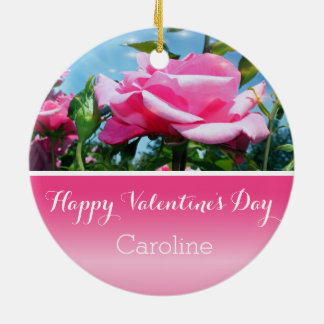 Ornement Rond En Céramique Beautiful pink rose flower Valentine's Day