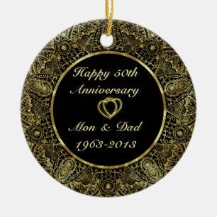 Ornement Rond En Céramique Black & Gold 50e anniversaire Mariage Ornament 2