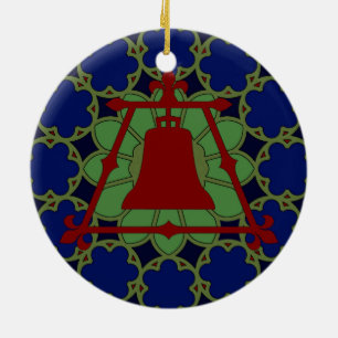 Ornement Rond En Céramique Bleu, conception de Fleur en verre souillé de