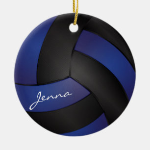 Ornement Rond En Céramique Bleu foncé et noir personnalisent le volley-ball