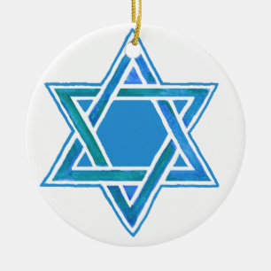 Ornement Rond En Céramique Blue Green Star de David Aquarelle sur blanc