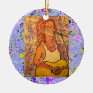 Ornement Rond En Céramique blue microphone songstress drip