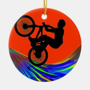 Ornement Rond En Céramique BMX sur la route d'arc-en-ciel