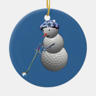 Ornement Rond En Céramique Bonhomme de neige de boule de golf