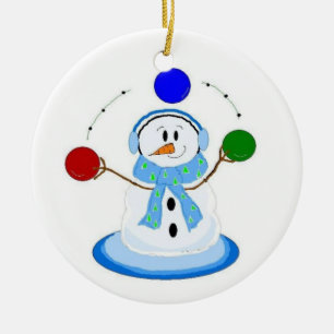 Ornement Rond En Céramique Bonhomme de neige jongleur