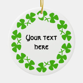 Ornement Rond En Céramique Bordure Shamrock verte Ajouter un texte