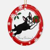 Ornement Rond En Céramique Boston Terrier Noël 2 Cartogrammes Snowflakes (Gauche)