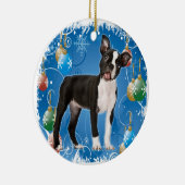 ORNEMENT ROND EN CÉRAMIQUE BOSTON TERRIER ORNAMENT DE NOËL (Droite)