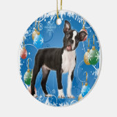 ORNEMENT ROND EN CÉRAMIQUE BOSTON TERRIER ORNAMENT DE NOËL (Gauche)