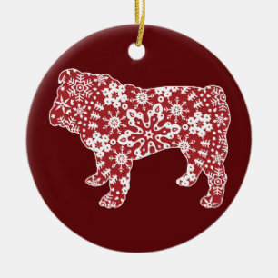 Ornement Rond En Céramique Bouledogue, flocons de neige de Noël de Boho